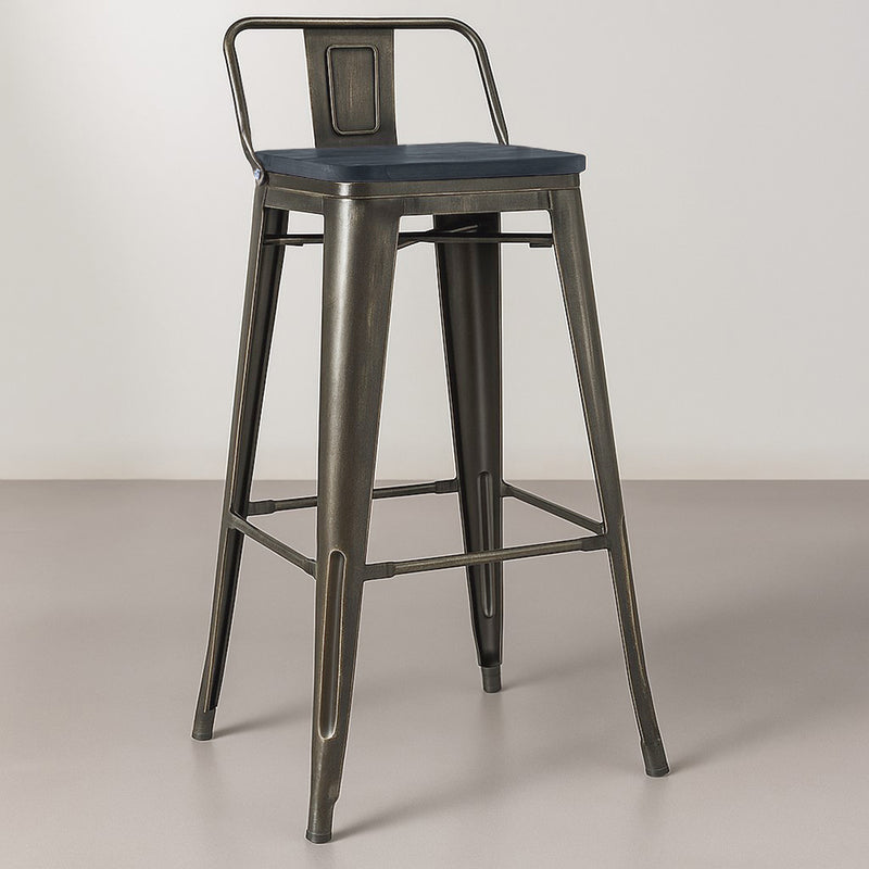 Sgabello da bar Stylix con schienale basso - Metallo e legno scuro - 76 cm