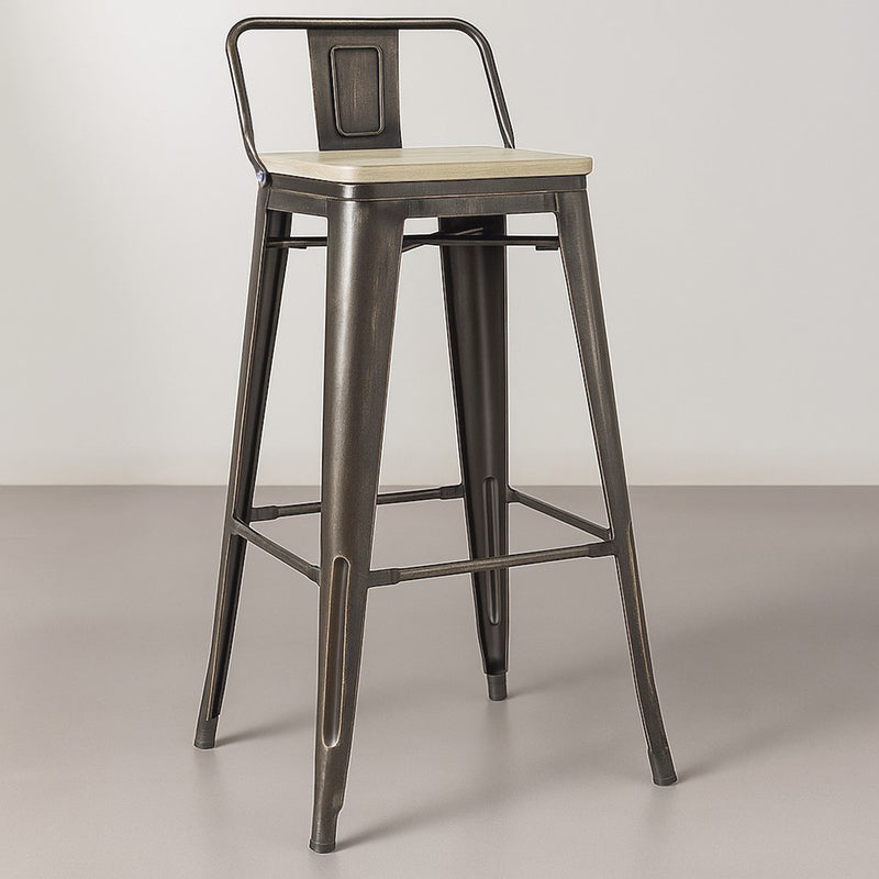 Sgabello da bar Stylix con schienale basso - 76 cm - Metallo e legno chiaro