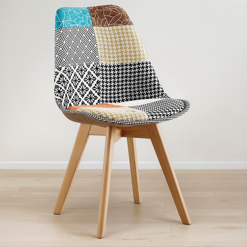 Cadeira de sala de jantar Denisse, design escandinavo estofado, pernas de madeira, premium, nova edição - patchwork Patty