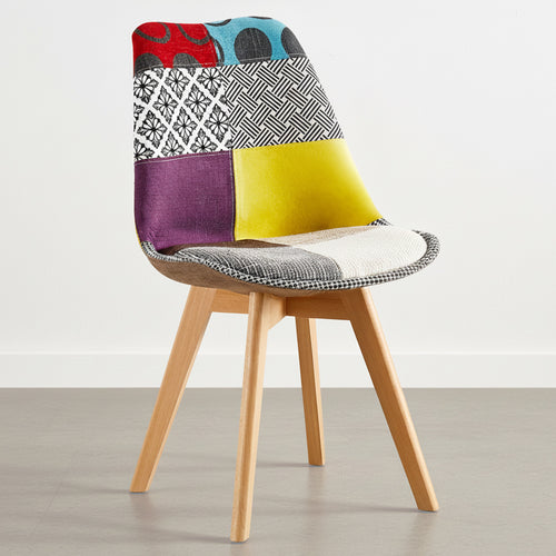 Esszimmerstuhl Denisse, gepolstertes skandinavisches Design, Holzbeine, Premium, neue Edition - Patchwork Ray