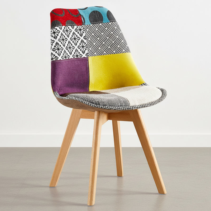 Cadeira de sala de jantar Denisse, design escandinavo estofado, pernas de madeira, premium, nova edição - patchwork Ray