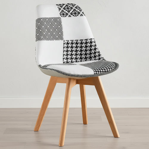 Esszimmerstuhl Denisse, gepolstertes skandinavisches Design, Holzbeine, Premium, neue Edition - Patchwork Sam