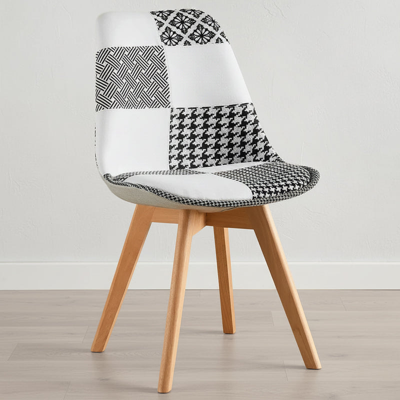 Cadeira de sala de jantar Denisse, design escandinavo estofado, pernas de madeira, premium, nova edição - patchwork Sam