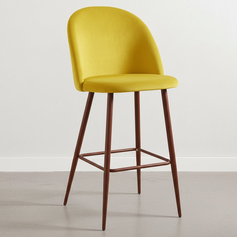 Velvet Upholstered Bar Stool Scandinavian Design with Dark Metal Legs - Evelyne