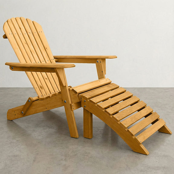 Deck Chair with Footrest - Wooden Garden Chair - Adirondack - gallery 6