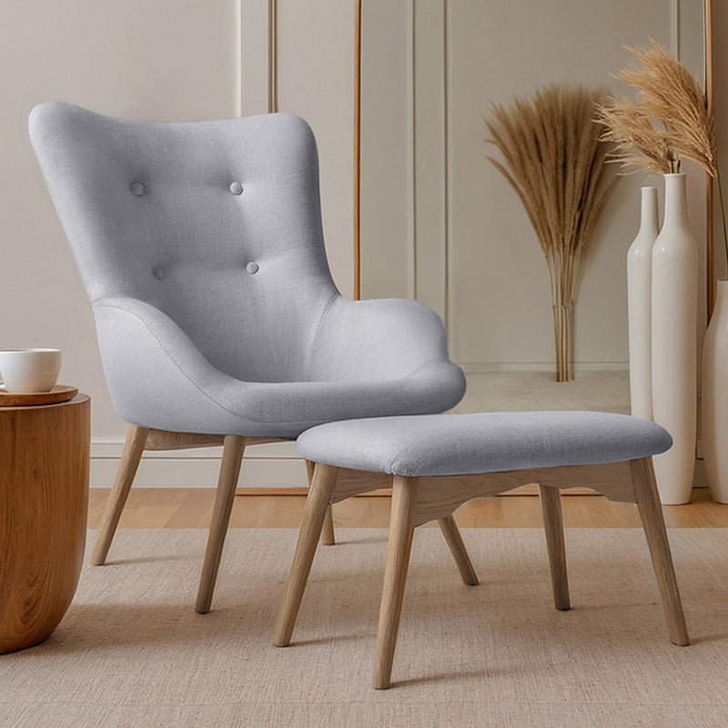 Fauteuil rembourré avec repose-pieds - Style scandinave - Huda