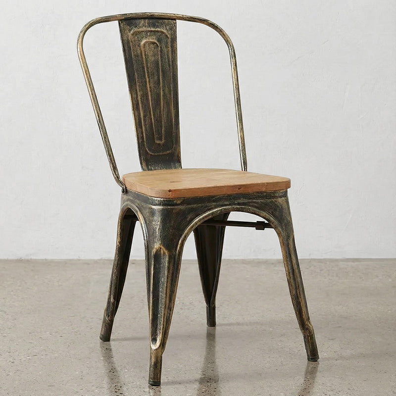 Cadeira de jantar Stylix com design industrial em metal e madeira clara - Nova edição