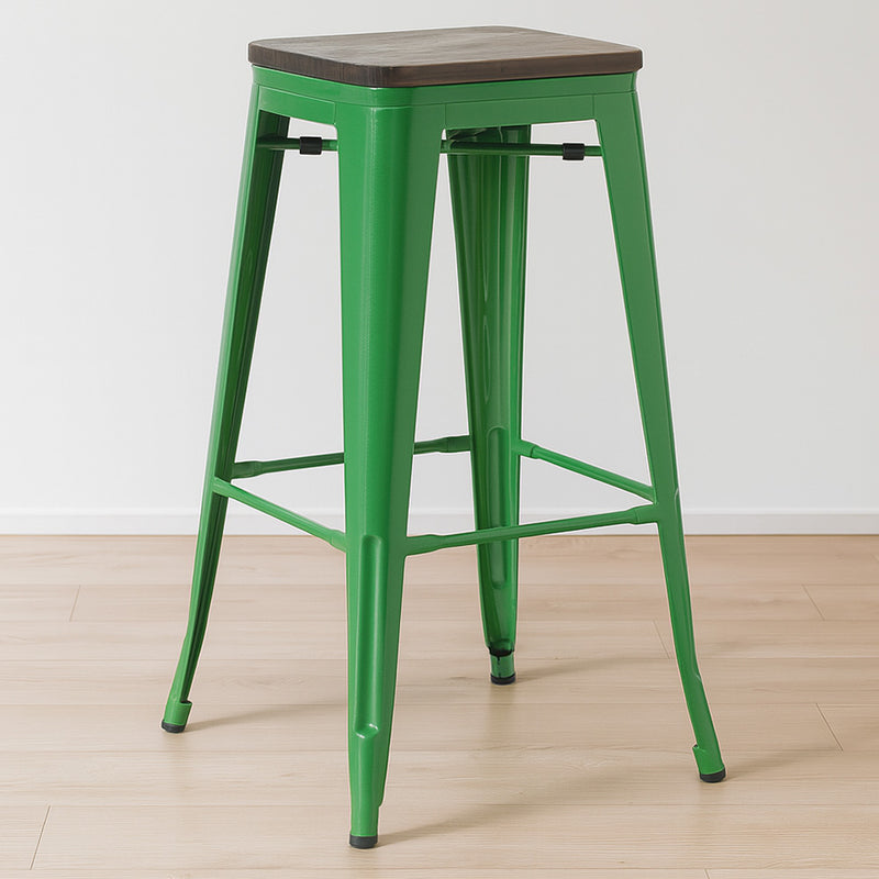 Banco de bar ao estilo Tolix com design industrial em metal e madeira escura - 76 cm - Nova edição