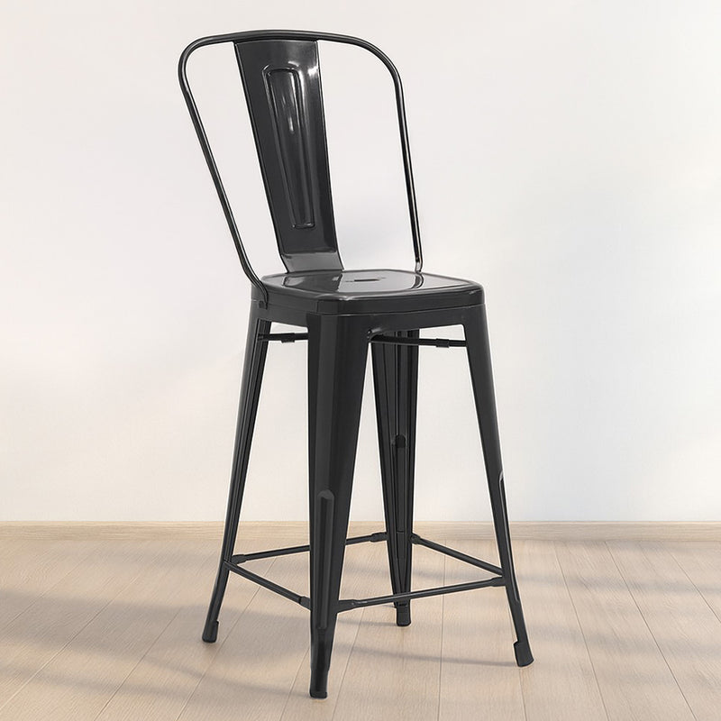 Banco de bar com encosto ao estilo Tolix, com design industrial em metal - 60 cm - Nova edição