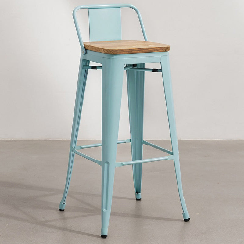 Banco de bar com encosto baixo ao estilo Tolix, com design industrial em metal e madeira clara - 76 cm - Nova edição