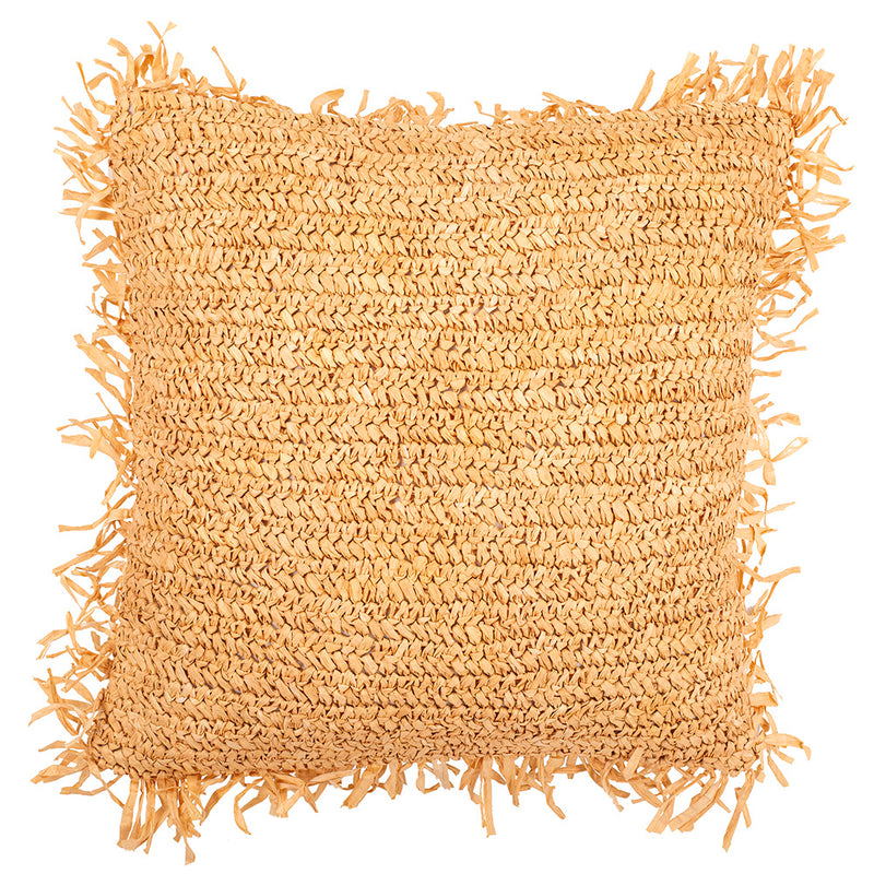 Cojín cuadrado boho Bali de rafia, funda y relleno - Alicia