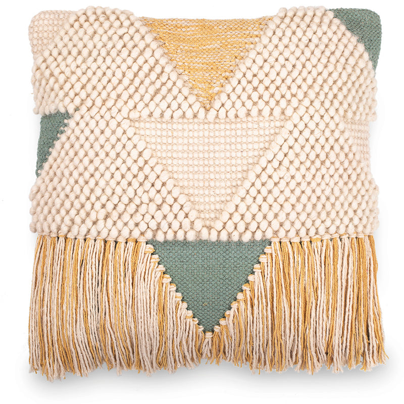 Almofada quadrada ao estilo Boho Bali, algodão e lã, capa + enchimento - Precansa