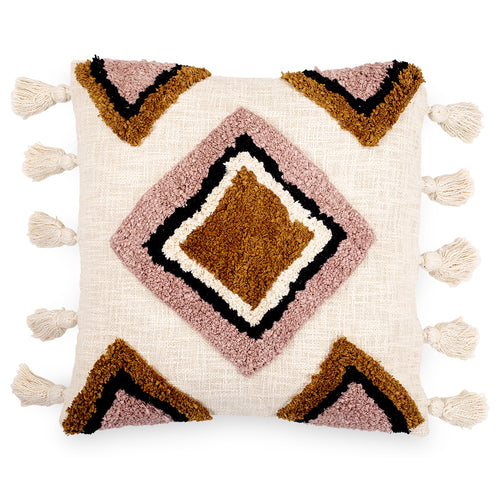 Almofada quadrada de algodão ao estilo Boho Bali, capa + enchimento - Aurelia