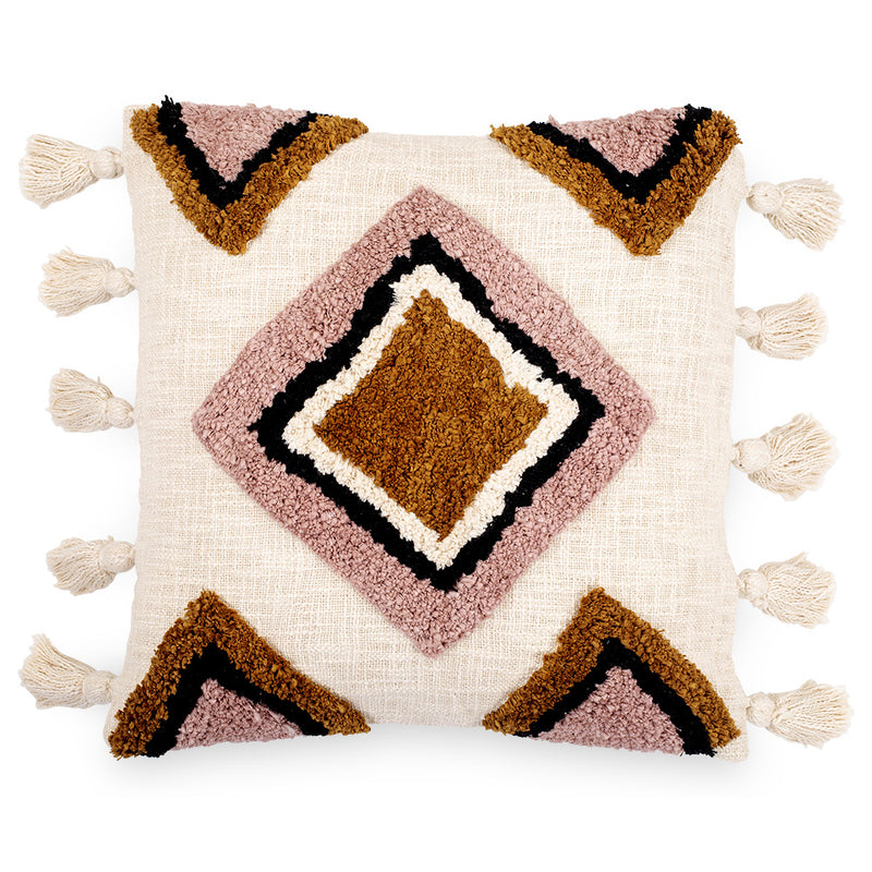 Almofada quadrada de algodão ao estilo Boho Bali, capa + enchimento - Aurelia