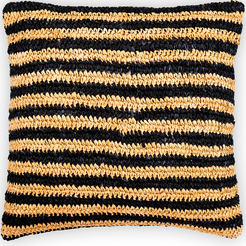 Square Boho Bali Cushion, Raffia, cover + filling - Charlotte