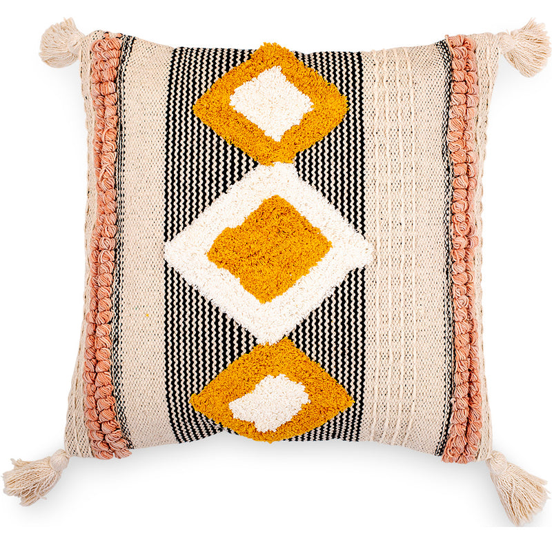 Almofada quadrada de algodão ao estilo Boho Bali, capa + enchimento - Mabel