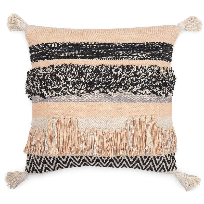 Coussin carré en coton de style bohème balinais, housse + rembourrage - Amelia