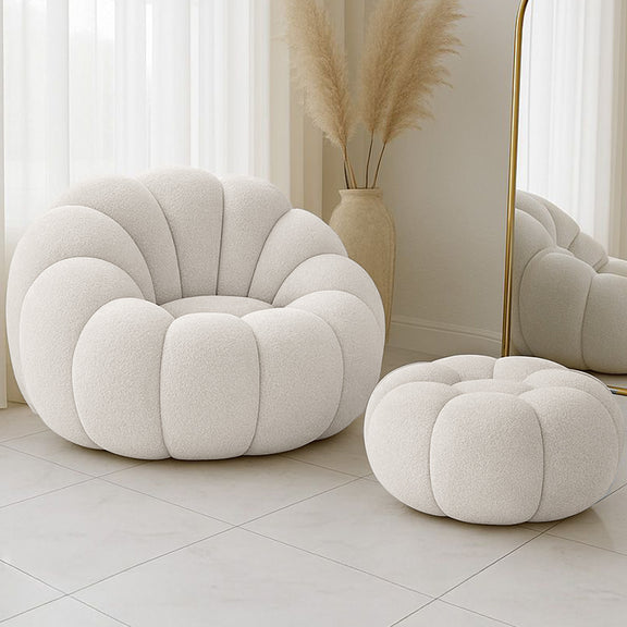 Upholstered Armchair with Ottoman - White Boucle - Rubi - gallery 11