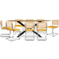 Conjunto de mesa de madeira industrial (220cm) e 8 cadeiras de rattan e veludo entrançado - Martha
