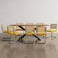Conjunto de mesa de madeira industrial (220cm) e 8 cadeiras de rattan e veludo entrançado - Martha