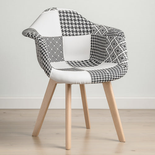 Esszimmerstuhl Dominic im skandinavischen Stil, weiß und schwarz - Patchwork