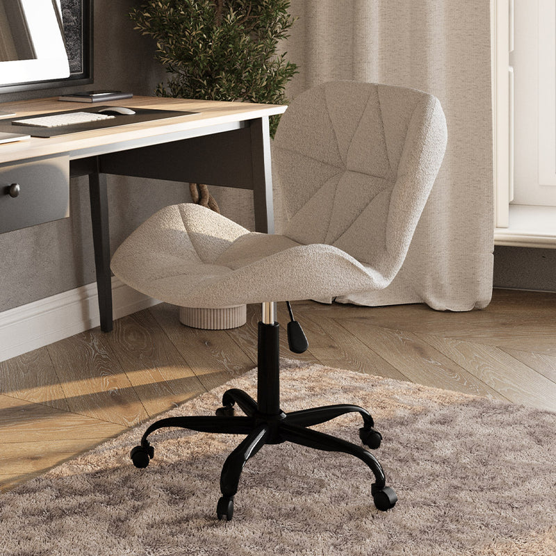 Office Chair with Wheels - Swivel Desk Chair - Upholstered in Bouclé Fabric - Black Wito Frame