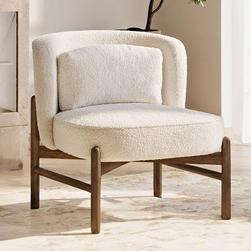 Bouclé Fabric and Wood Armchair - Brina