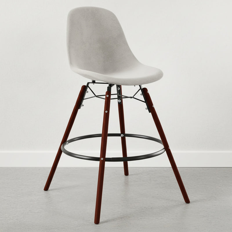 Velvet Bar Stool - Scandinavian Design and Dark Wood Legs - Skögur
