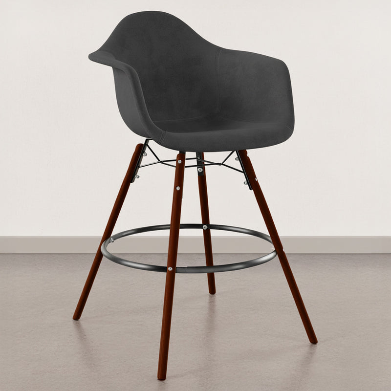 Velvet Bar Stool - Scandinavian Design and Dark Wood Legs - Nordika