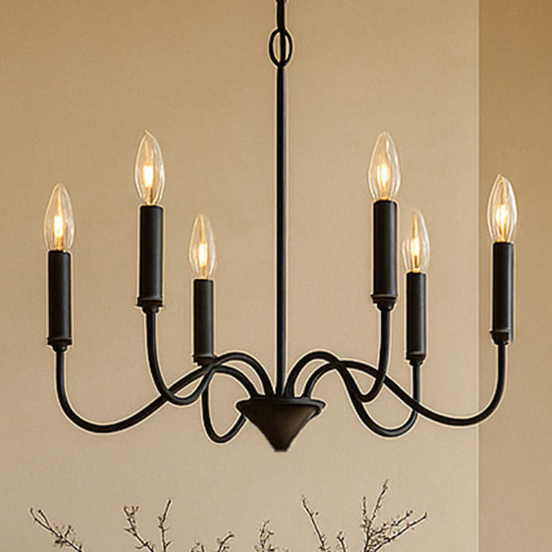 Matte Black Metal Chandelier Style Pendant Lamp – 6 Arms - Lumella