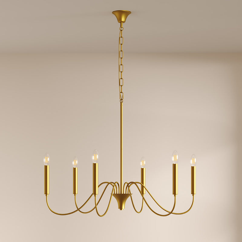Gold 6-Arm Pendant Lamp – Modern Chandelier Style in Metal - Vintessa
