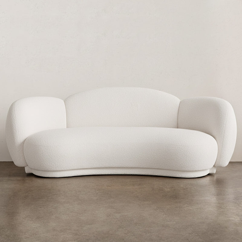 Curved Sofa Upholstered In White Bouclé – Modern And Elegant Design - Sorela
