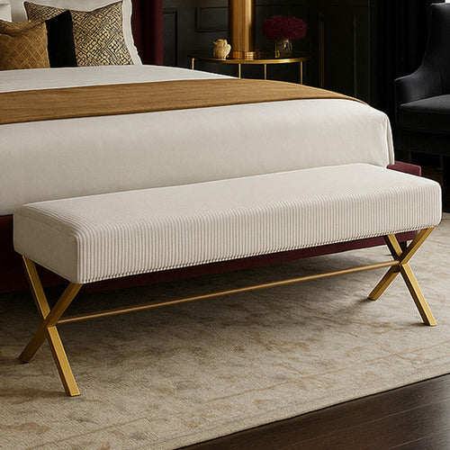 Bench Upholstered In Velvet Fabric With Golden Metal Frame - Vovi