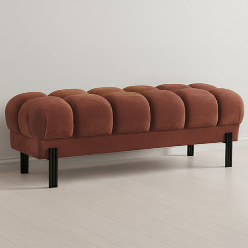 Chesterfield Style Bench Upholstered In Velvet With Iron Legs - Hamptons