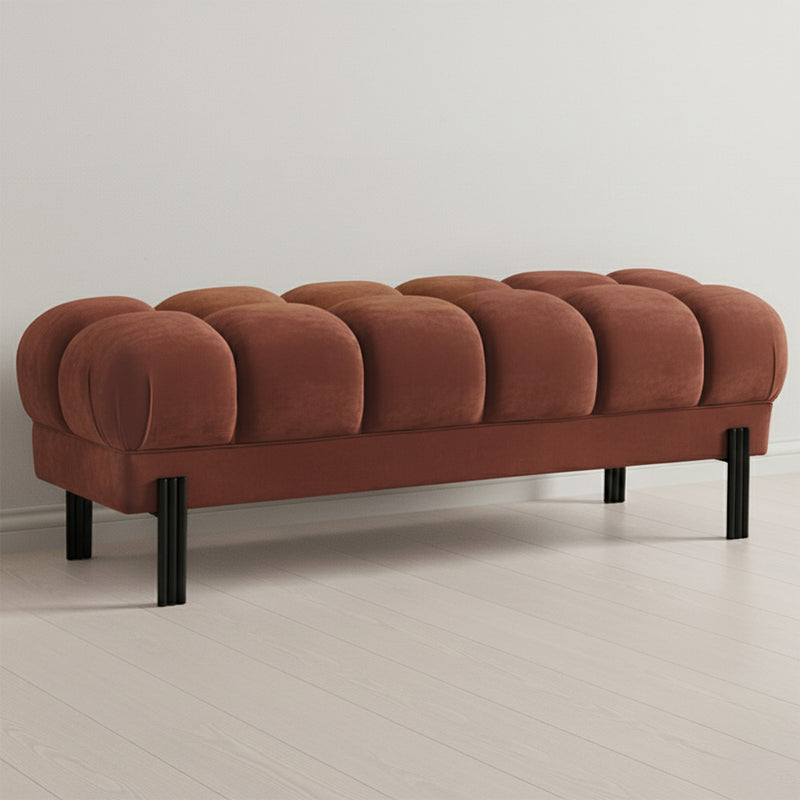 Chesterfield Style Bench Upholstered In Velvet With Iron Legs - Hamptons