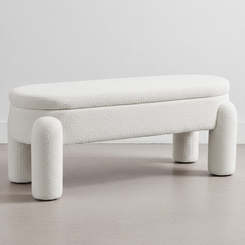 Bench With Storage Upholstered In Off-White Bouclé Fabric – Modern Seat For Living Room And Bedroom - Boreta