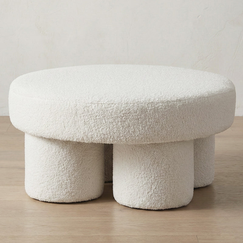 Designer Ottoman In White Bouclé – Modern Coffee Table - Sera