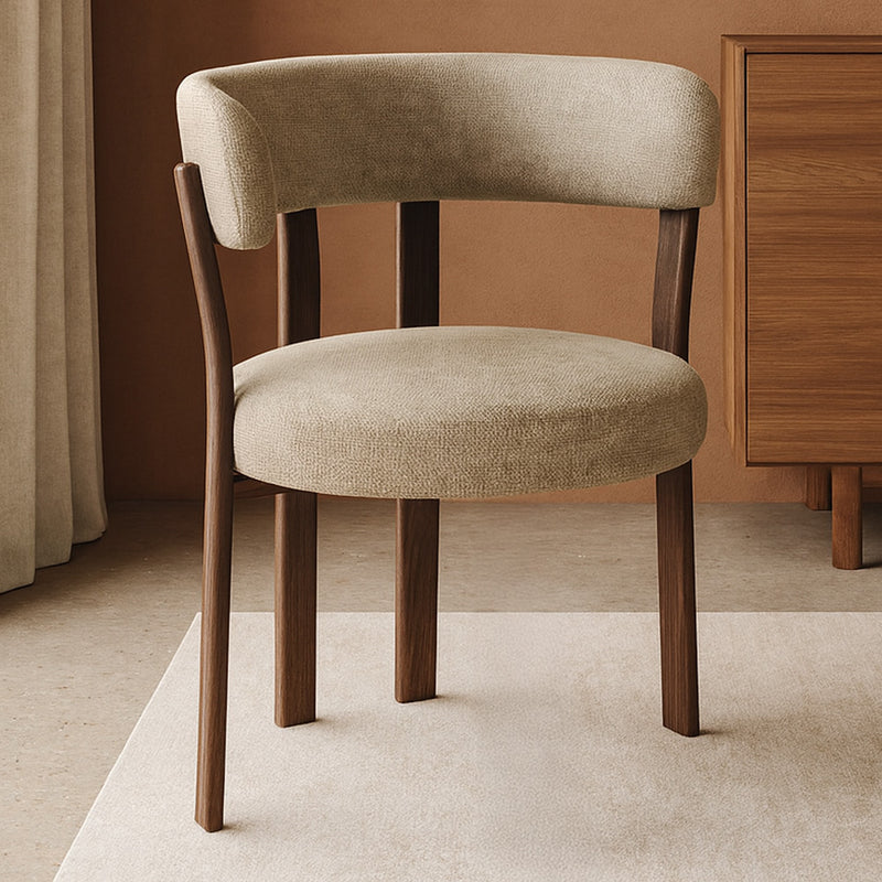 Living room armchair with armrests upholstered in Chenille – Dark wood-effect legs – Ergonomic and modern design – Okare