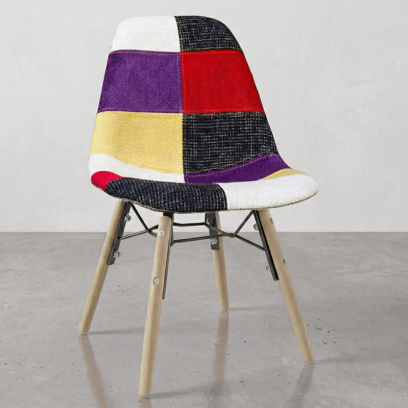 Dining Chair - Patchwork Upholstery - Scandinavian Design and Wooden Legs - Skögur