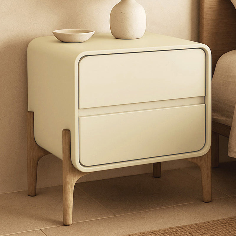 Modern Scandi nightstand covered in faux leather with 2 drawers and natural wood legs - Bennis - gallery 12
