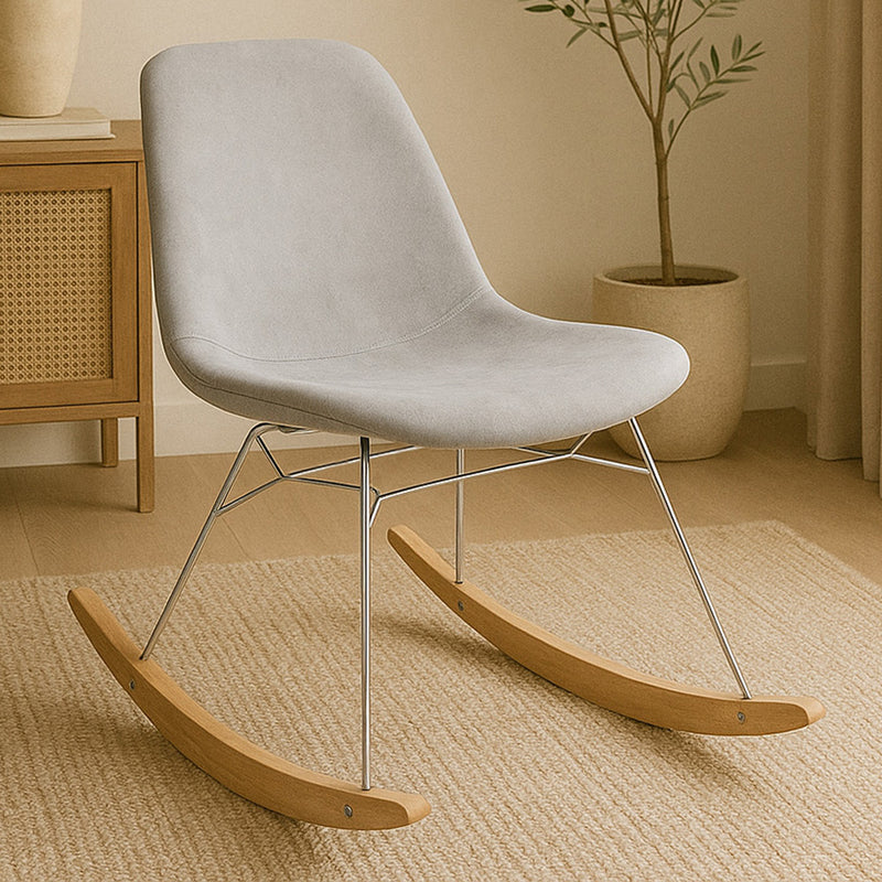 Rocking Chair Modern Fabric Upholstered for Adults - Steel and Wood Legs - Skögur