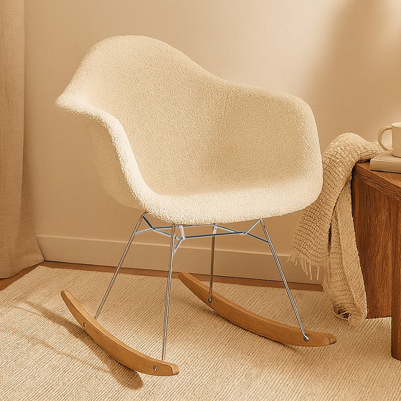 Rocking Chair Bouclé with Arms – Scandinavian Design with Steel and Wood - Nordika