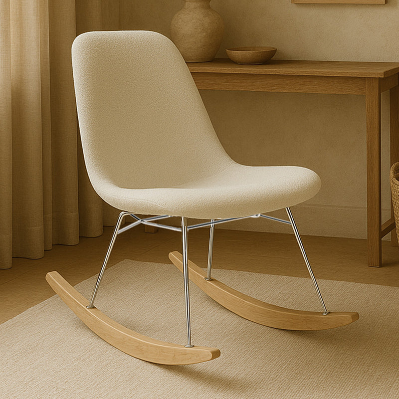 Rocking Chair  Minimalist Bouclé – Nordic Style with Wood and Steel Base - Skögur