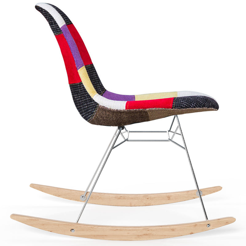 Rocking Chair Modern Patchwork – Nordic Style with Wooden and Steel Legs - Skögur
