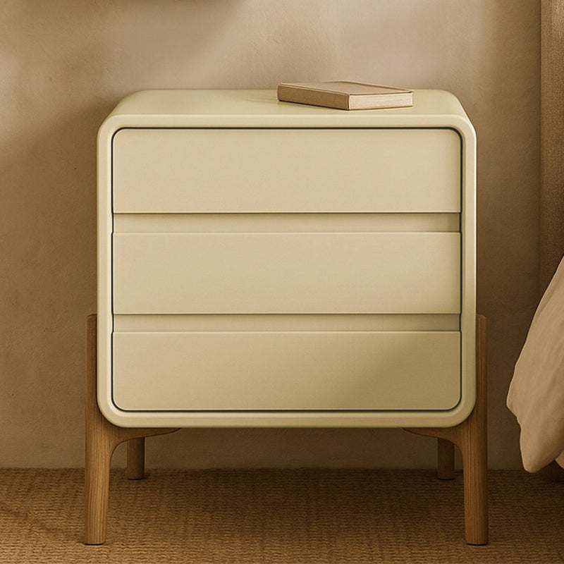 Modern Scandi nightstand covered in faux leather with 3 drawers and natural wood legs - Bennis - gallery 12