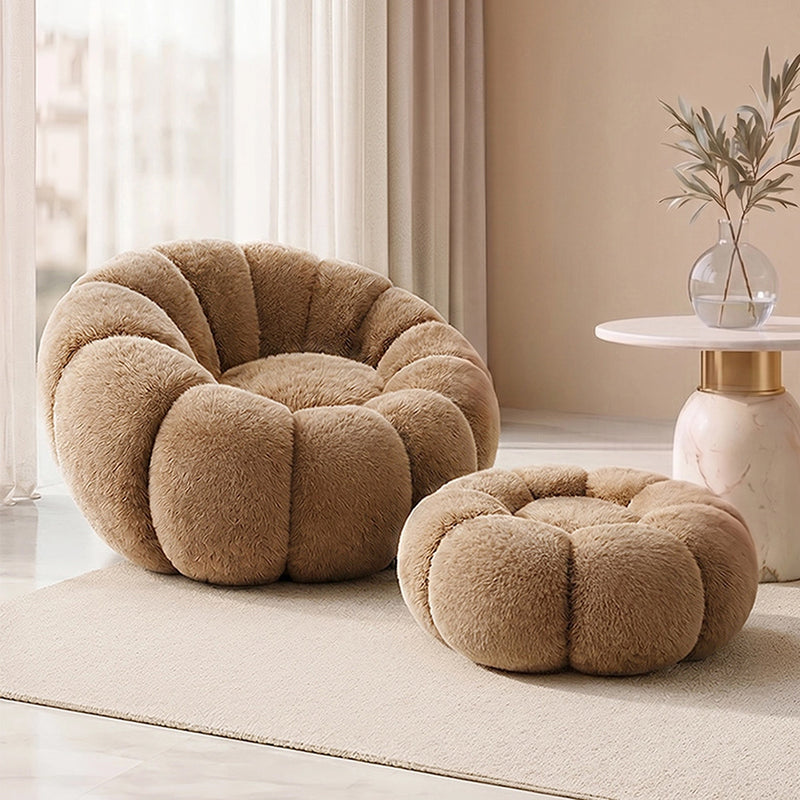 Armchair with Ottoman Upholstered – Soft Fabric – Rubi