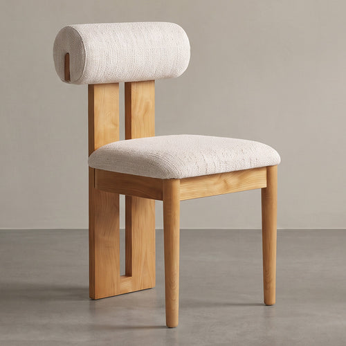 Chair Chenille Upholstered - Light Natural Rubber Wood Frame - Ventor