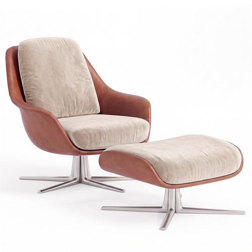 Contemporary Upholstered Design Armchair with Footrest - Asher