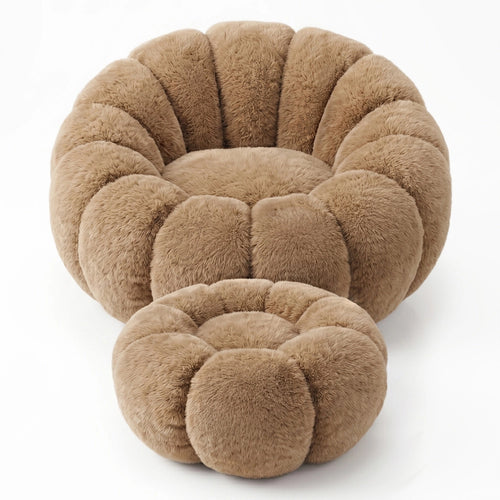Armchair with Ottoman Upholstered – Soft Fabric – Rubi