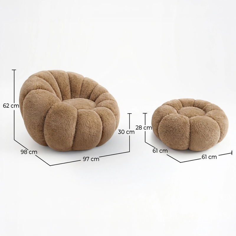 Armchair with Ottoman Upholstered – Soft Fabric – Rubi